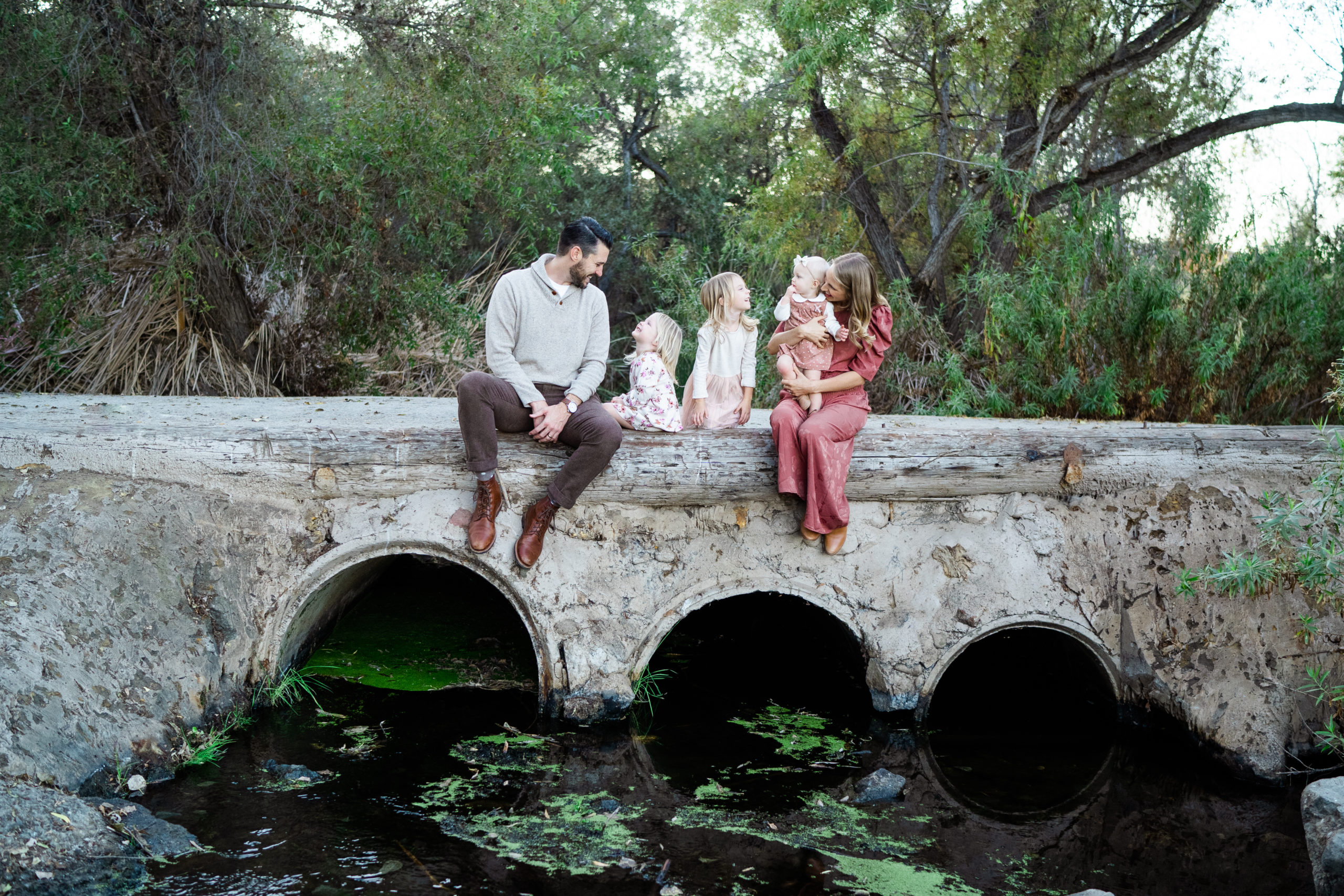 family photos on a bridge at junipero Serra trail in san diego